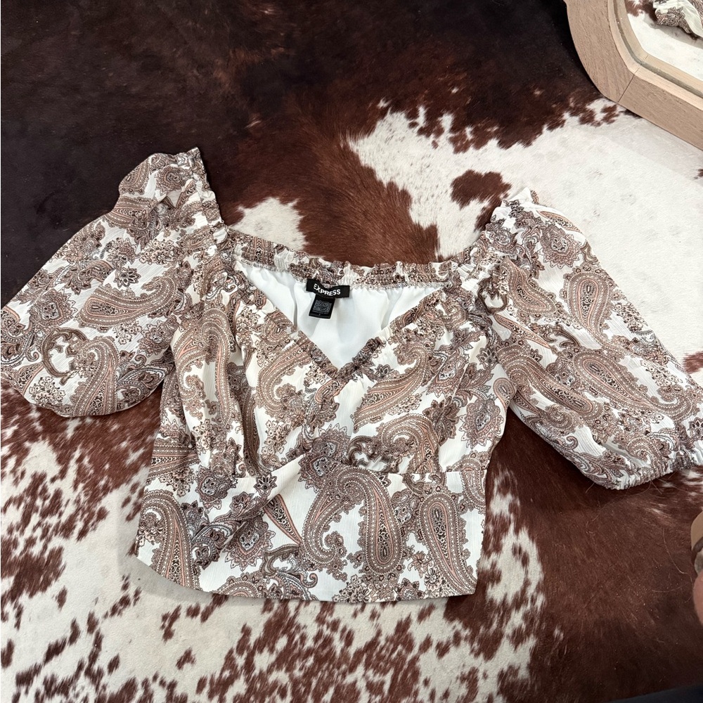 Express Brown and Cream Paisley Crop Top
